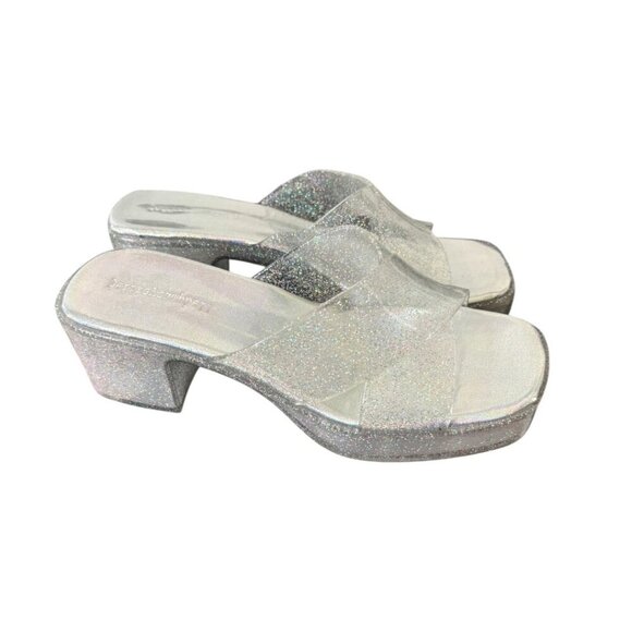 JEFFREY CAMPBELL CLEAR GLITTER PLATFORM CHUNKY IRRIDESCENT SPARKLE SANDALS SZ. 8 - Picture 2 of 4
